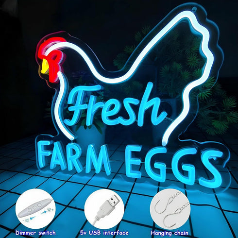 XIANGQIJING Fresh Farm Eggs Neon Sign,Farmhouse Kitchen Neon Light Sign for Chicken Coop Supermarket Garden Restaurant