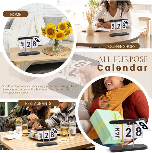 Roucerlin Countdown Wood & Metal Perpetual Flip Calendar, Reusable Wooden Desk Calendar Standing Flip, Daily Desk