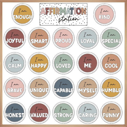 Boho Affirmation Station Bulletin Board Set, Rainbow Positive Affirmations Decorations for Classroom and Mirror Wall