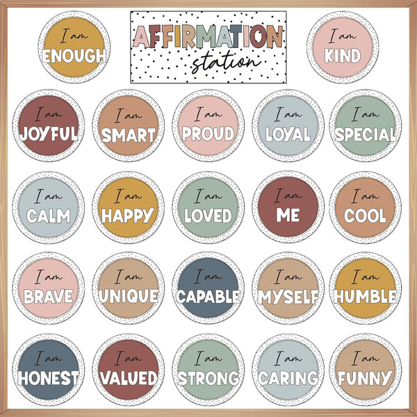 Boho Affirmation Station Bulletin Board Set, Rainbow Positive Affirmations Decorations for Classroom and Mirror Wall