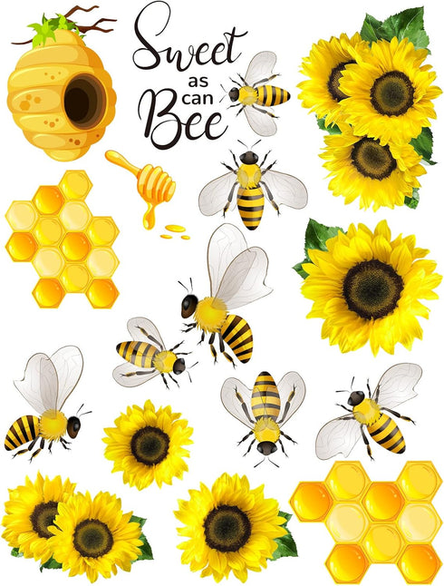 Rozer 35 Pcs Summer Bee Bulletin Board Decorations, Back to School Bee Cutouts with Adhesive Dots for Classroom