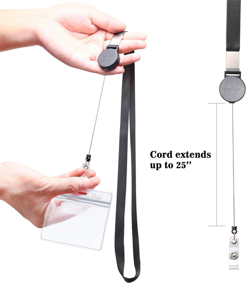 Lanyard With ID Badge Holder, 2 Pack 20 Inch Flat Polyester with Retractable Badge Reel for Offices