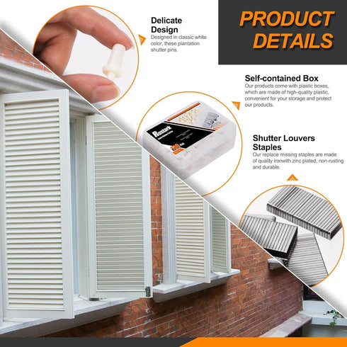 130Pcs Professional Plantation Shutter Repair Kit, 50Pcs Spring Loaded Shutter Pins and 80Pcs Tilt Rod Louvers