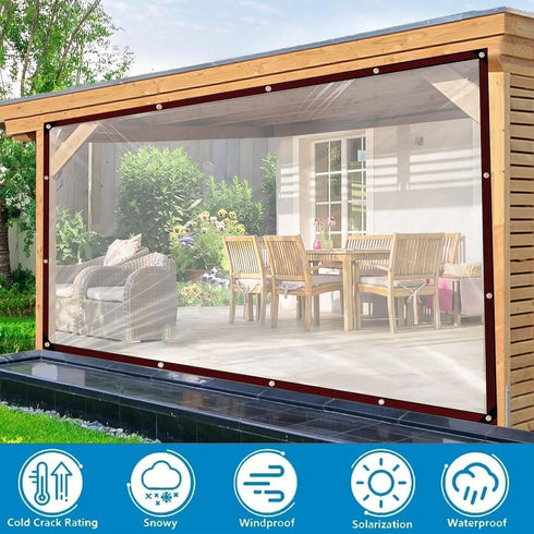 8x14FT Grommets Clear Tarp - Heavy Duty Waterproof Plastic Tarps with Clear Vinyl Tarps for Outdoor Porches Transparent