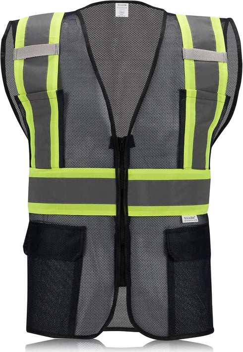 High Visibility Reflective Safety Vest with Zipper and Pockets Translucent Black