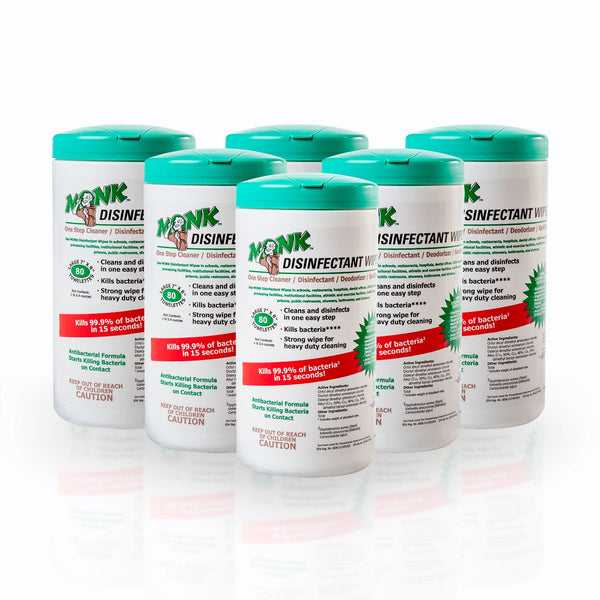 DREUMEX Monk Disinfectant Wipes, Large Lemon Breeze, Value Pack of 6 Canisters, 80 Count Each