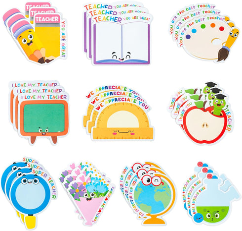 Teacher Sticky Notes 30 Pack, Notepads Book Pencil Ruler Shaped Set for Teacher Appreciation Gift