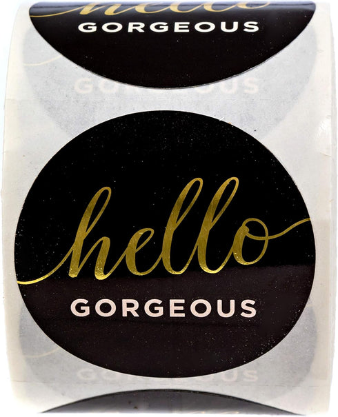 Hello Gorgeous Stickers, 250 Small Business Labels, 1.5" Elegant Gold Foil Envelope Seals, Made in The USA