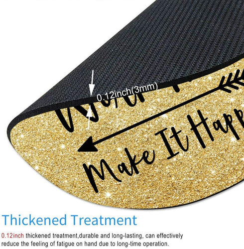 Round Inspirational Quotes Mouse Pad, Custom Stay Positive Work Hard Art Gold Glitter Black Quote 7.9 x 7.9 x 0.12 Inch