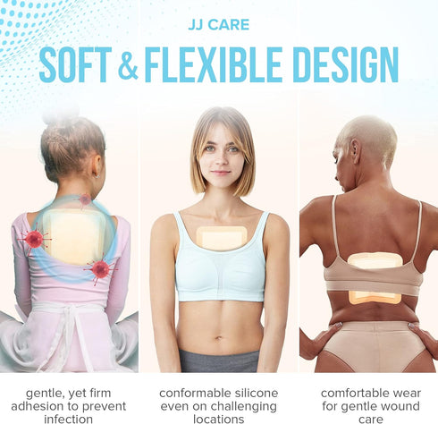 JJ CARE Silicone Foam Dressing 6x6, Pack of 5, Waterproof Wound Dressing with Adhesive Border