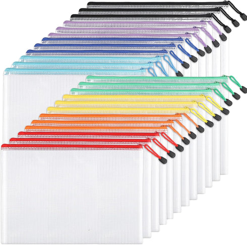 EOOUT 24pcs Mesh Zipper Pouch Bags – A4 Waterproof Zipper Bags for Organizing School, Toys, and Office Supplies
