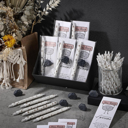Sinload 36 Sets 0.7mm Inspirational You Rock Graduation Gifts Bulk Mechanical Pencil with Resin Smile Rock Stone Thank