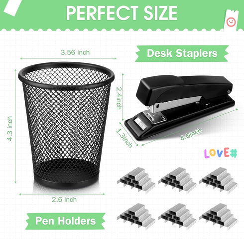 Jutom 20 Pcs Desk Staplers, Tape Dispensers, Pen Holder Set for Office Supplies with Standard Staples