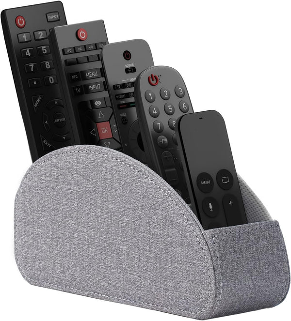 Thipoten Remote Control Holder, Faux Leather Caddy for Remote Controllers, Perfect Space Saver for End Table (Grey,