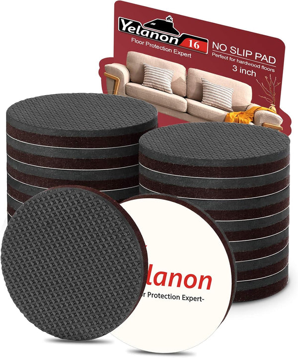 Yelanon Non Slip Furniture Pads, 16pcs 3" Furniture Grippers for Furniture Legs, Anti Slide Protectors for Hardwood