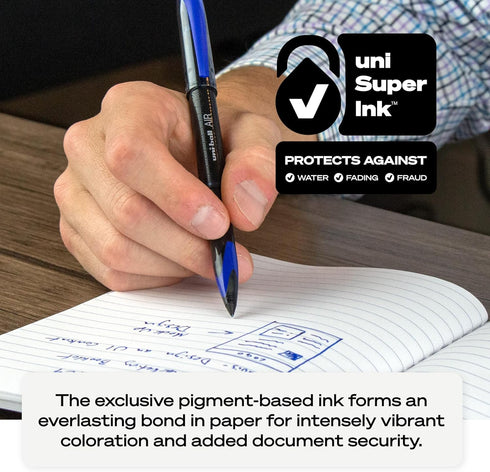 uniball Air Porous Roller Ball Pen, Medium 0.7 Mm, Blue Ink, Black Barrel, Dozen