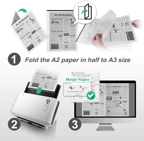 plustek A3 A2 Scanner Carrier Sheet (Scan by Folding) - Protects Flimsy, Wrinkled or Torn Papers, for Old Blueprint