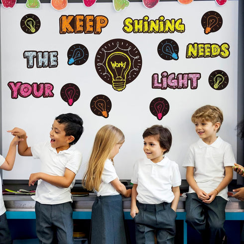 Light Bulb Keep Shining Classroom Bulletin Board Set, Chalkboard Motivational Cutouts for Kids Students Teachers