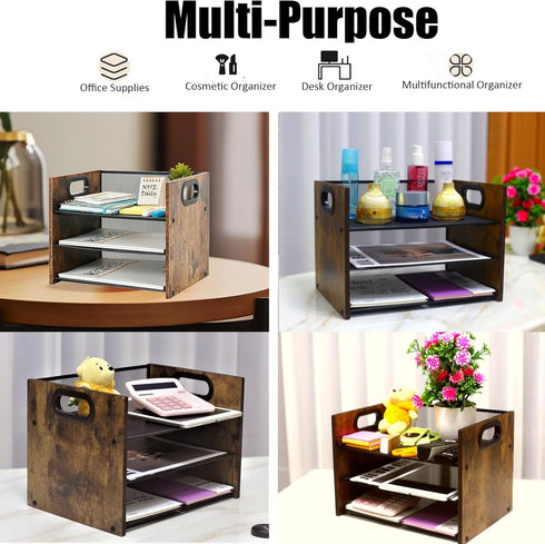 Wood Desk Organizer - 3 Tier Paper Organizer, File Organizer, Document Organizer for Office Desk Accessories