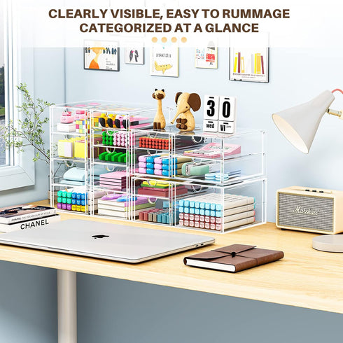 Makeup Organizer with 16 Drawers, 4 Pcs Desktop Office Supplies, Clear Accessories, Dustproof Drawer Storage