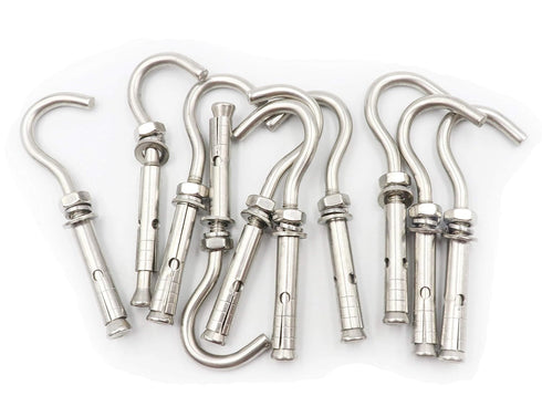 LBY 10pcs Expansion Anchor Bolt Open Cup Hooks - M6 Heavy Duty Bolts, Stainless Steel Hardware Tool