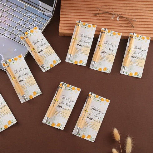 Zowekto (72) Employee Graduation Appreciation Gifts Bulk Inspirational Bamboo Pens with Thank You Cards, Motivation