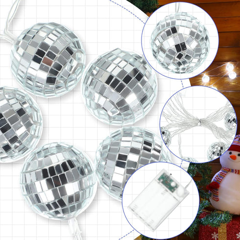 40 70s 9.8 Cunno LED Disco Ball String Lights Decorations ft Mirror Disco Light Battery Operated Ball Globe Ornaments