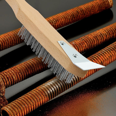 MAXMAN 12 Inch Stainless Steel Wire Scratch Brush, Heavy Duty Wire Brushes with Wooden Handle, 2 Pieces for Cleaning