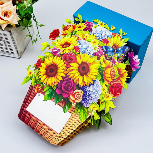 Butterflies,3D Pop Up Birthday Cards Yellow Sunflowers Forever Bouquet Greeting Card for Women Wife Girlfriend Mom