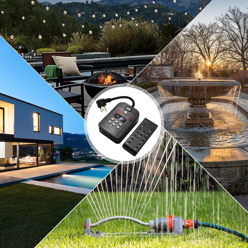 Foallser 125V/15A 100 Dusk to Dawn Outdoor Timer Outlet Waterproof, Digital Outdoor Remote Control Outlet, Outdoor