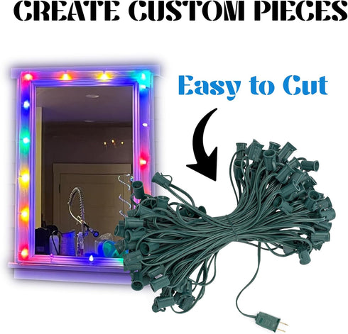 C7 25' 12" E12 HLO Lighting Light Strings | Green Cord with Socket Spacing, Christmas Light Stringer