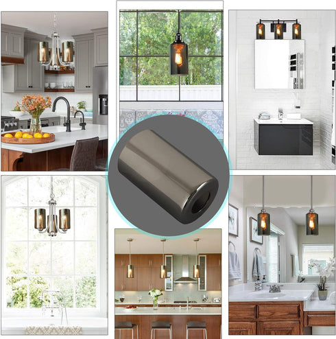 1 5/8 inch 3 Pack Smoke Gray Modern Glass Cylinder Lamp Shade, Replacement Glass Globe or Cover for Light Fixture