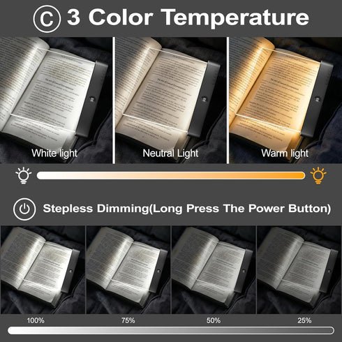 3 QCQHDU Smart Led Reading Light, Book Lights for Reading at Night, Rechargeable Clear Flat Reading Lights with Colors