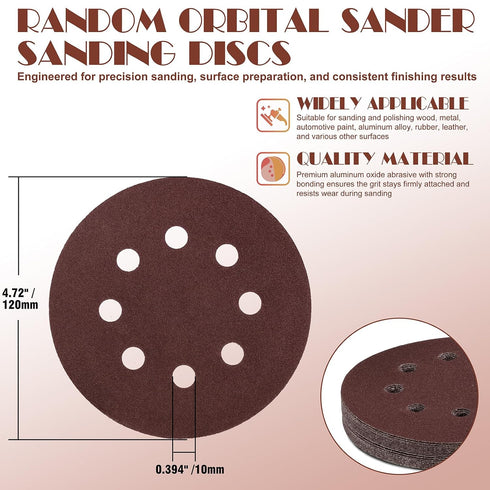 Jamiikury Set, 5 Inch 40/60/80/100/120/180/240/320/400/600 Pack 200 Sanding Discs Orbital Sander Sandpaper Hook