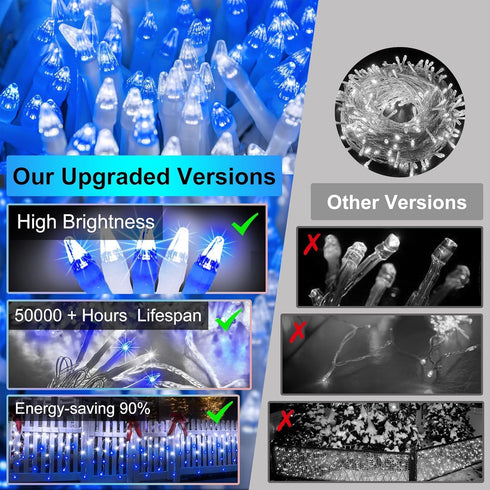 504 112 50ft 12 Dimmable, LED Christmas Lights with Drops, Modes Blue and White Fairy String Lights with Timer