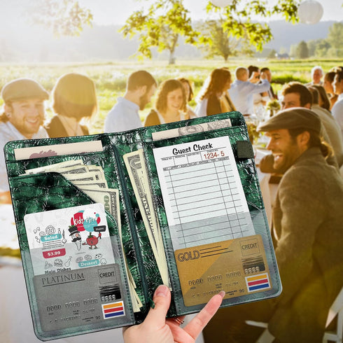 EcoVision Server Books for Waitress,Leather Waiter Book with Zipper Pocket, Server Booklet Restaurant Waitstaff