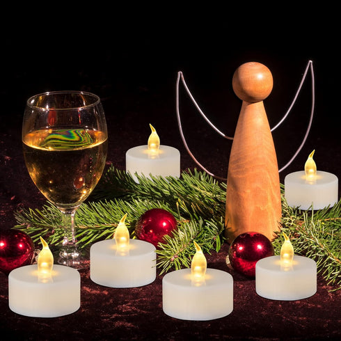 24 Pack Flameless Tealight Candles: Battery-Powered Tea Light Candles, Bright Flickering Electric Tealights for