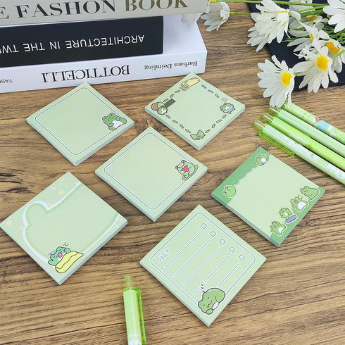 QPEY 300 PCS Frog Sticky Notes with 12 PCS Frog Pens, Frog Self-Stick Notes Pads, 0.5mm Black Gel Ink Pens for Office