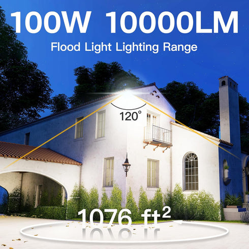 1 Pack 100W 10000LM 5.9FT IP65 6000K Leddictive LED Flood Lights Outdoor, Super Bright Floodlight Outside Work Light