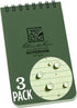 Rite in the Rain Weatherproof Top Spiral Notebook - 3" x 5", Green Cover, Universal Pattern, 3 Pack