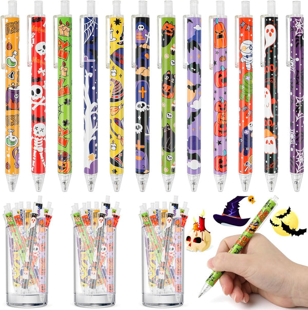 CCINEE 36 Pcs Halloween Ballpoint Pen, Cute Cartoon Gel Ink Pen Bulk for Kids, Retractable Black Ink for Office