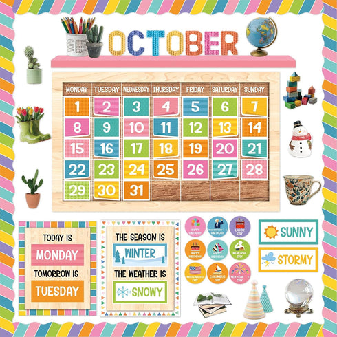 party greeting 157Pcs Calendar Bulletin Board Sets, Classroom Decoration for Learning Activities