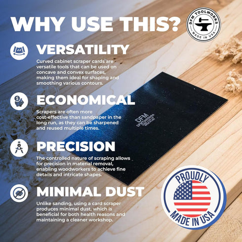Rectangle Card Scraper, Precision Multi-use Scraper for Woodworking, Quality Handcrafted Tool, Made in USA, Blue