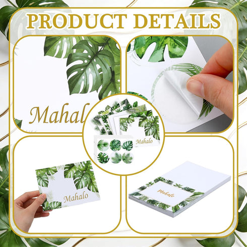 60 Sets Summer Eaasty Hawaiian Thank You Cards Mahalo Cards Watercolor Palm Leaves Hawaiian Note Card with White