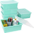 Storex Letter Size Deep Storage Tray – Teal Organizer Bin with Non-Snap Lid, 5-Pack (62549U05C) for Classroom, Office,