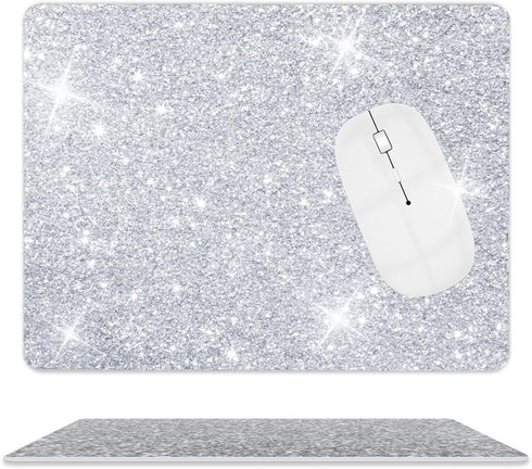Mouse Pad Diamond Silver Glitter Sparkle, Bling Desk Accessories Gaming Rubber Pads for Laptop