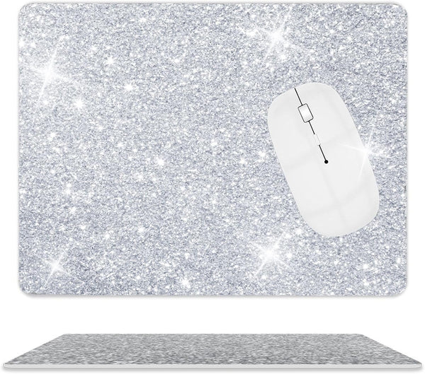 Mouse Pad Diamond Silver Glitter Sparkle, Bling Desk Accessories Gaming Rubber Pads for Laptop