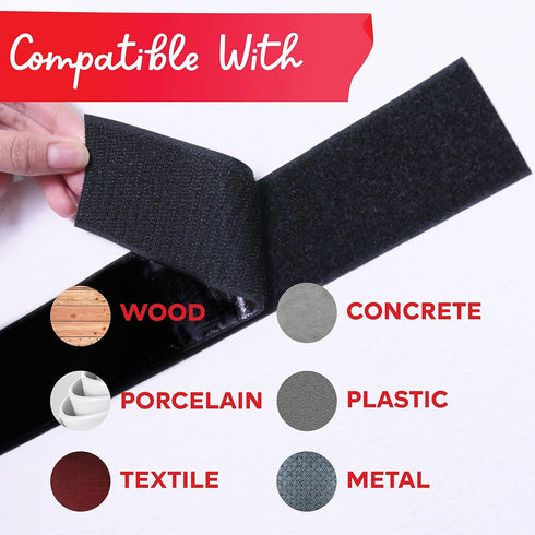 Hook and Loop Tape, Black, 1 inch x 10ft, Heavy Duty Industrial Strips with Adhesive