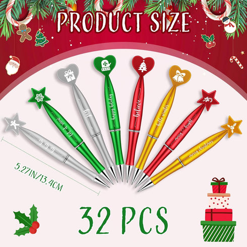 Christmas Ballpoint Pens Bulk with Inspirational Quotes Christmas Gifts Candycane Gingerbread Snowflake Pen for Kid Adults Christmas Party Student School Office Home Supplies (32 Pcs)