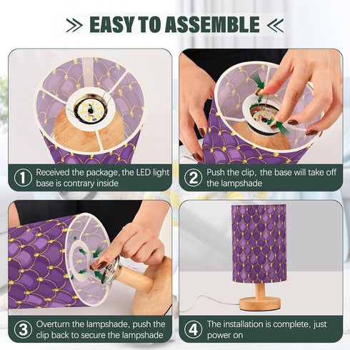 ALAZA Bedside Table Lamp for Bedroom Purple Mermaid Scales Nightstand LED Light Lamps with USB Port Linen Fabric Shade